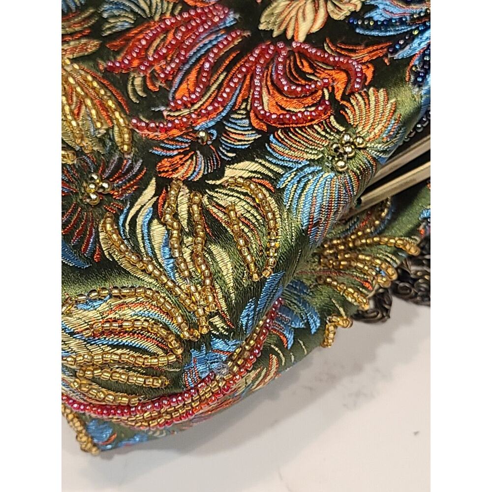 Embroidered Beaded Floral Evening Shoulder Bag - Green - Picture 10 of 11